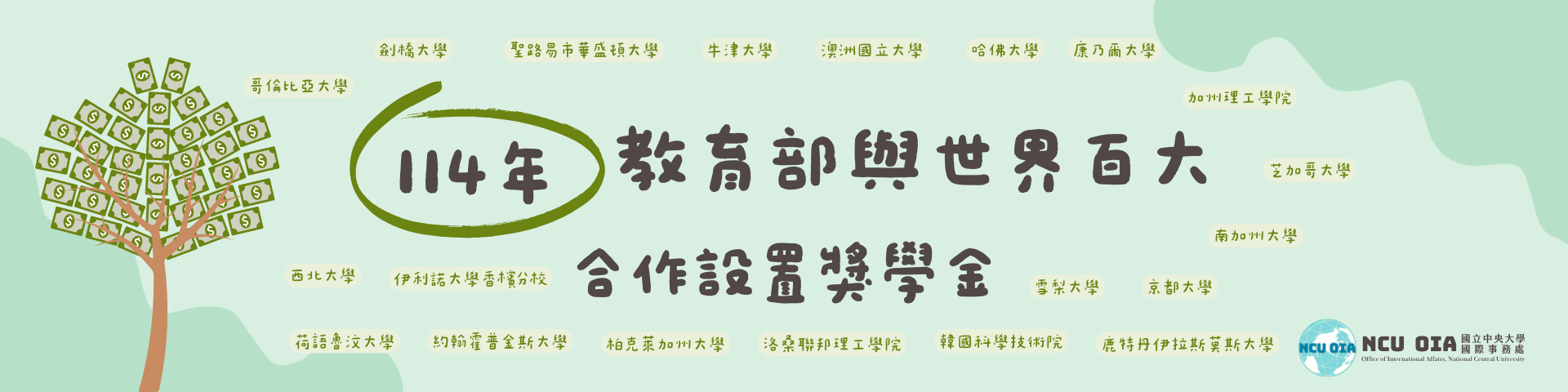 【轉知】教育部114年與世界百大合作獎學金